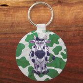 Wild me Koe Groene en Witte Druk Sleutelhanger (Voorkant)
