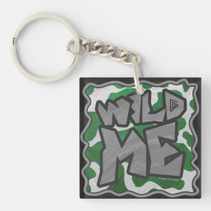 Wild me Koe Groene en Witte Druk Sleutelhanger
