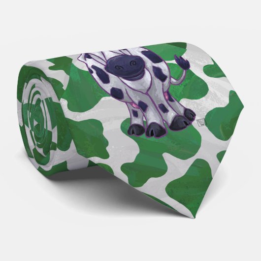 Wild me Koe Groene en Witte Druk Stropdas (Opgerold)