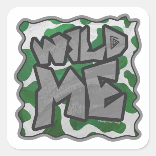 Wild me Koe Groene en Witte Druk Vierkante Sticker (Voorkant)