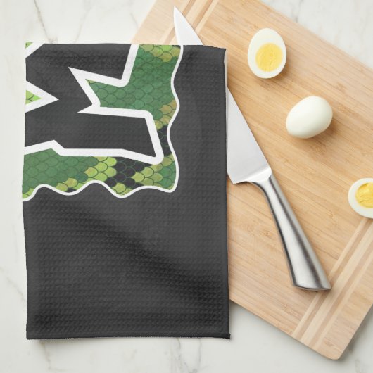 Wild me Snake Black en Green Print Theedoek (Quarter Fold)