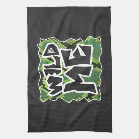 Wild me Snake Black en Green Print Theedoek (Verticaal)