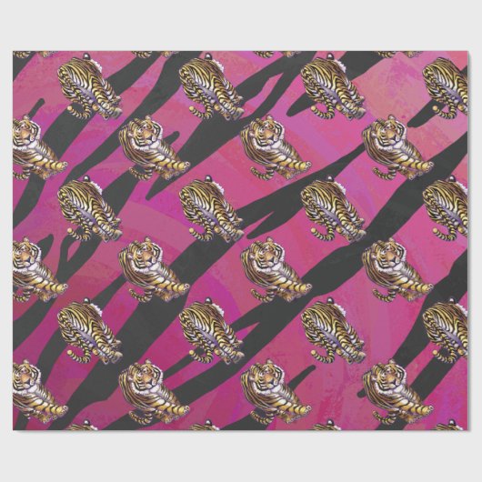 Wild Me Tiger Black en Roze Cadeaupapier (Vlak)