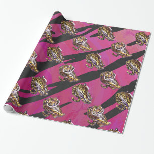 Wild Me Tiger Black en Roze Cadeaupapier