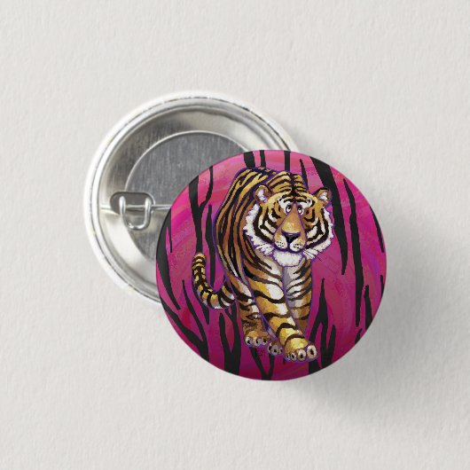 Wild Me Tiger Black en Roze Ronde Button 3,2 Cm (Voorkant /achterkant)