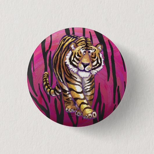 Wild Me Tiger Black en Roze Ronde Button 3,2 Cm (Voorkant)