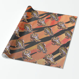 Wild Me Tiger Hot oranje en zwart afdrukken Cadeaupapier