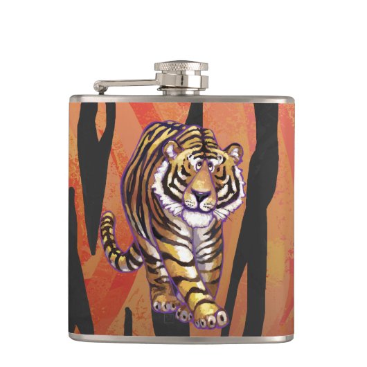 Wild Me Tiger Hot oranje en zwart afdrukken Heupfles (Voorkant)
