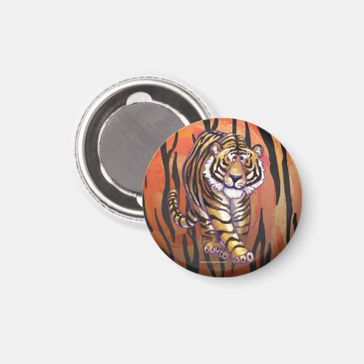 Wild Me Tiger Hot oranje en zwart afdrukken Magneet (Voorkant / Achterkant)