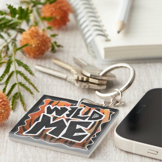 Wild Me Tiger Hot oranje en zwart afdrukken Sleutelhanger (Voorkant Rechts)