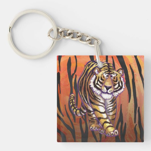 Wild Me Tiger Hot oranje en zwart afdrukken Sleutelhanger (voorkant)