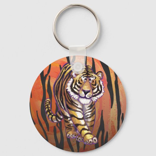 Wild Me Tiger Hot oranje en zwart afdrukken Sleutelhanger (Voorkant)