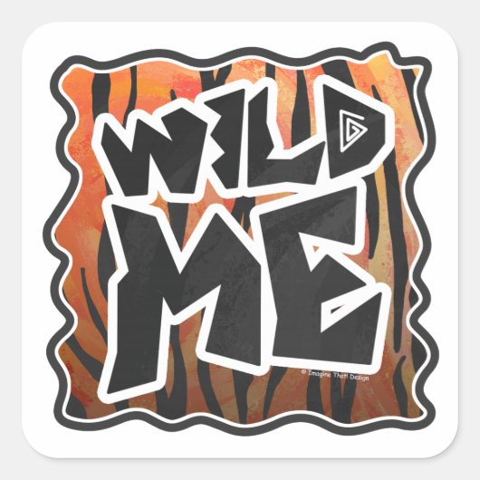 Wild Me Tiger Hot oranje en zwart afdrukken Vierkante Sticker (Voorkant)