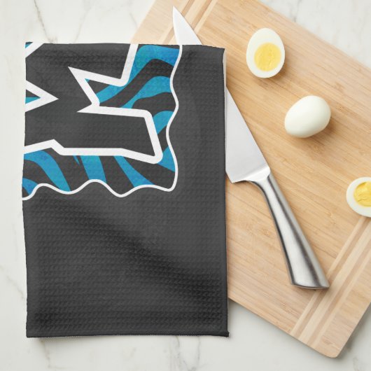 Wild Me Zebra Black en Blue Theedoek (Quarter Fold)