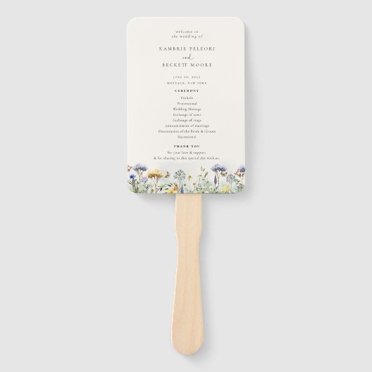 Wild Meadow Bloemen Huwelijksprogramma Handwaaier (Voorkant)
