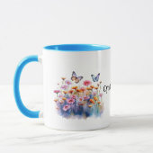 Wild Meadow Bloemen met vlinders bewerkbare naam Mok (Links)