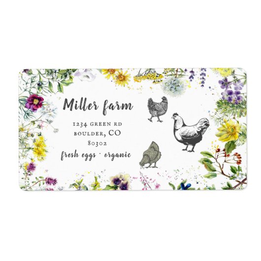 Wild Meadow Bloemen Rustiek Script Ei Carton Label (Voorkant)