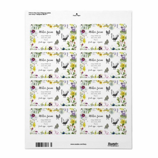 Wild Meadow Bloemen Rustiek Script Ei Carton Label (Full Sheet)