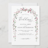 Wild Meadow Dusty Pink Floral Arch Foto Bruiloft Kaart (Voorkant)