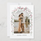 Wild Meadow Dusty Pink Floral Arch Foto Bruiloft Kaart (Achterkant)