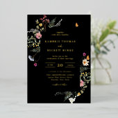 Wild Meadow Floral Arch Lijst Black Wedding Folie Uitnodiging (Staand Voorkant)
