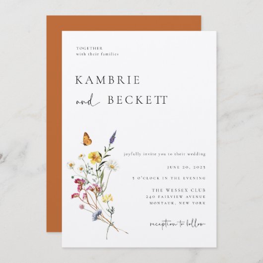 Wild Meadow Floral Wedding Kaart (Voorkant / Achterkant)