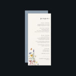 Wild Meadow Floral Wedding Menu<br><div class="desc">Elegante Waterverf Wildflower Bloemenarrangement,  huwelijksmenu. Eigenschappen,  zwarte typografie op zacht beige en coördinerende stevige stoffige blauwe kleurensteun.</div>