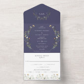 Wild Meadow Floral Wedding Navy Blue All In One Uitnodiging (Binnen)