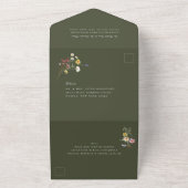Wild Meadow Floral Wedding Olive Green All In One Uitnodiging (Buitenkant)