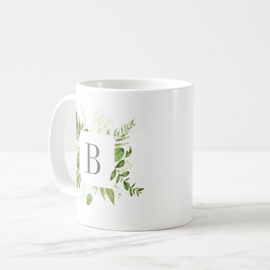 Wild Meadow Green Botanical Monogram Koffiemok (Voorkant links)
