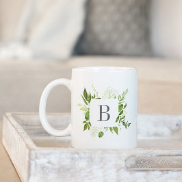 Wild Meadow Green Botanical Monogram Koffiemok