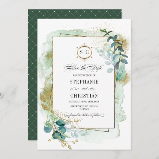 Wild Meadow | Green Botanical Save the Date Cards Kaart (Voorkant / Achterkant)