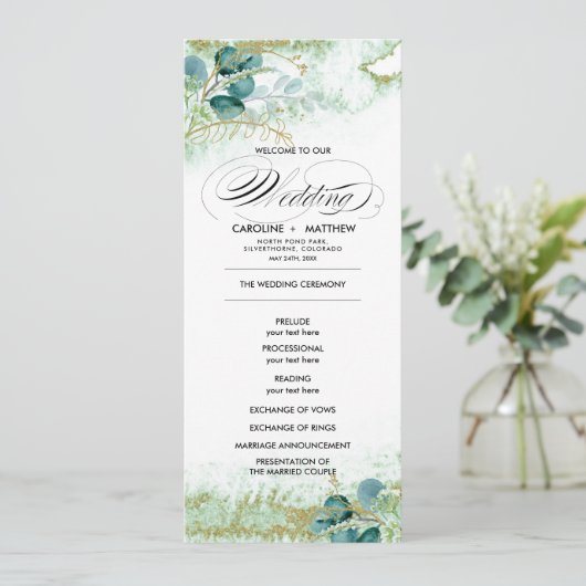 Wild Meadow | Green Botanical Wedding Program Card Kaart (Staand voorkant)