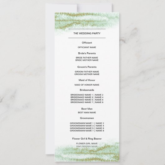 Wild Meadow | Green Botanical Wedding Program Card Kaart (Achterkant)