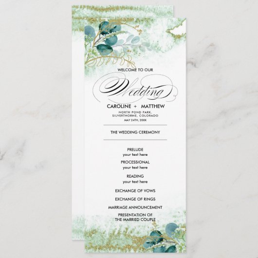 Wild Meadow | Green Botanical Wedding Program Card Kaart (Voorkant / Achterkant)
