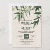 Wild Meadow | Greenery Botanical Burlap Wedding Kaart (Voorkant)