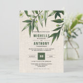 Wild Meadow | Greenery Botanical Burlap Wedding Kaart (Staand voorkant)