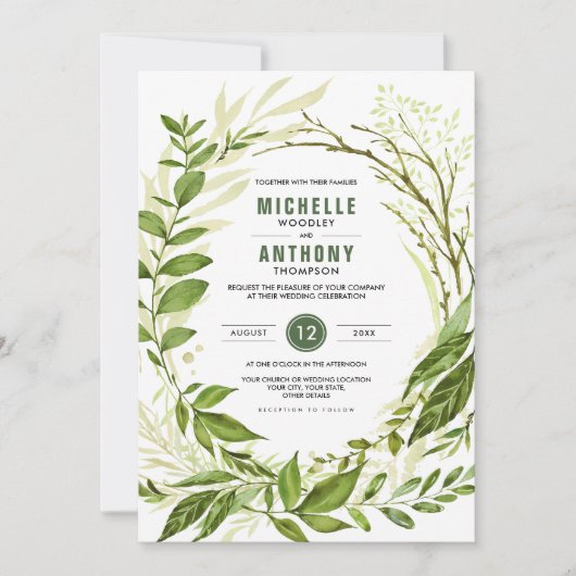 Wild Meadow | Groen botanisch huwelijk Kaart (Voorkant)