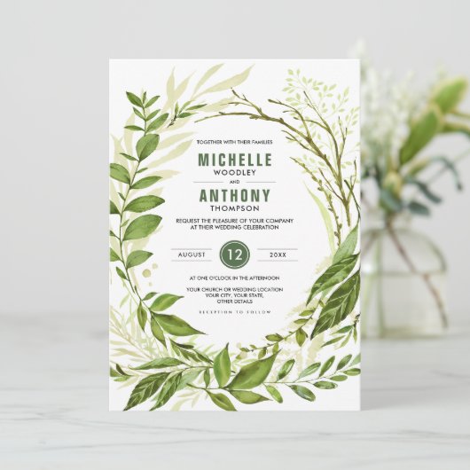 Wild Meadow | Groen botanisch huwelijk Kaart (Staand voorkant)