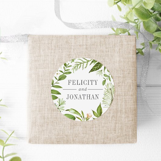 Wild Meadow | Groen botanisch huwelijk Ronde Sticker