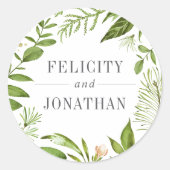 Wild Meadow | Groen botanisch huwelijk Ronde Sticker (Voorkant)