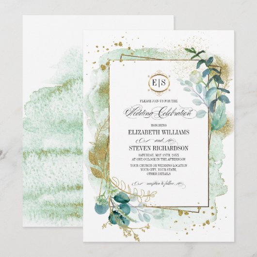 Wild Meadow | Groene botanische geometrische bruil Kaart (Voorkant / Achterkant)