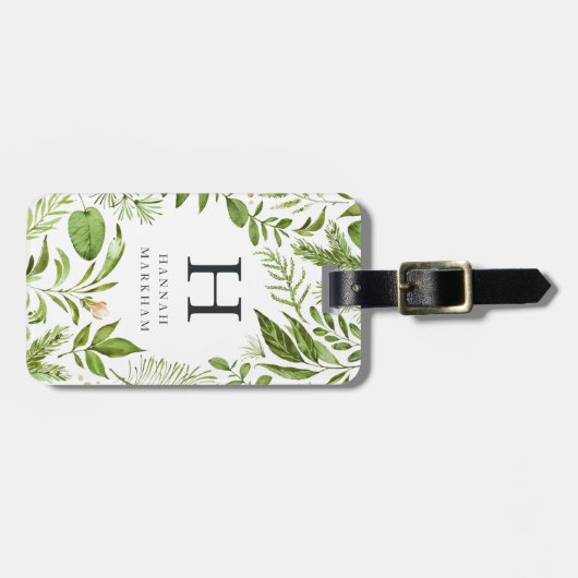 Wild Meadow | Groene botanische monogram Bagagelabel (Voorkant horizontaal)