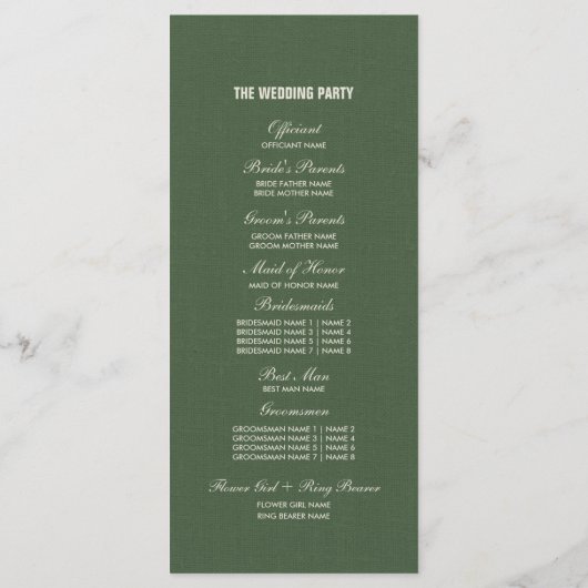 Wild Meadow | Groene botanische weddenschappen Programmakaart (Achterkant)