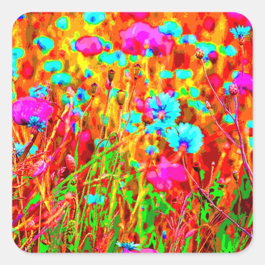 Wild Meadow in Bloom Pop Art Vierkante Sticker (Voorkant)