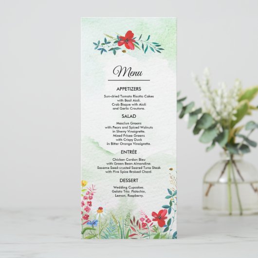 Wild Meadow | Kaart van het menu Zomer-bruiloft (Staand voorkant)