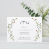 Wild Meadow krans bruiloft details Informatiekaartje (Staand voorkant)