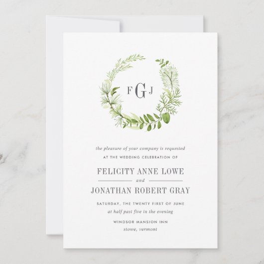 Wild Meadow Monogram bruiloft uitnodiging (Voorkant)