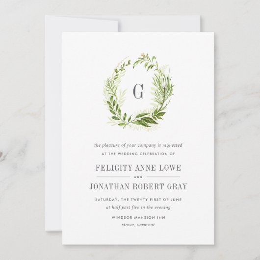 Wild Meadow Monogram bruiloft uitnodiging (Voorkant)