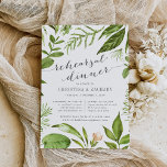 Wild Meadow Rehearsal Dinner Invitation Kaart<br><div class="desc">Onze uitnodiging voor het repetitief diner Wild Meadow bevat de details van je repetitieve diner in grijs, omgeven door geschilderde waterverf groen in luchtige tinten van lentegroen, olijven en fern. Een moderne, maar organische keuze met chic calligraphy accents, voor lente- of zomerrepetities met verse groene bladeren en stengels in Greenery,...</div>